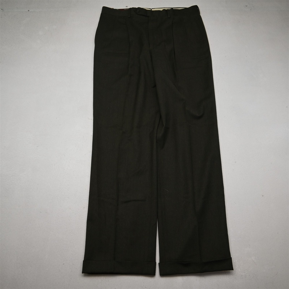 Vtg USA Corbin 34x32 Olive Green Wool Flannel Pleated Cuffed High Waist Pants